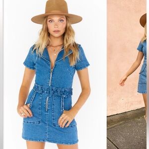 Show me your MuMu Oulaw Mini Denim Dress with Belt Western zipup Size L